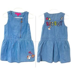 BETSEY JOHNSON Chambray Blue 4 Girls EMBROIDERED Dress Cotton Sundress